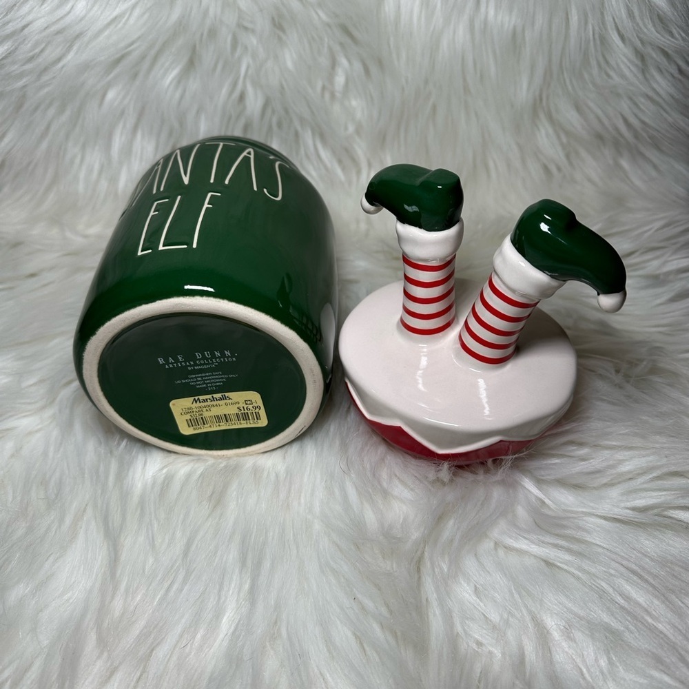 Rae Dunn Santa's Elf Canister with Elf Legs Topper Green and Red - Picture 4 of 4